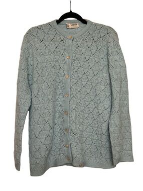 Rosanna Light Blue Wintuk Acrylic Knit Sweater Cardigan Pearly Buttons Vintage
